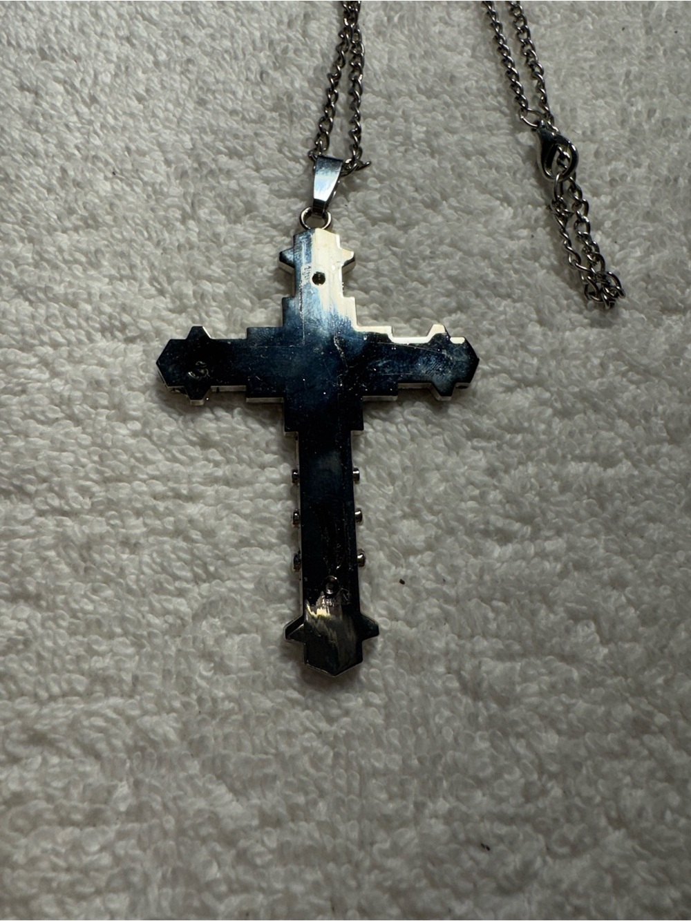 Silver Tone Men Metal Cross Pendant Necklace in Cable Chain Lobster Clasp - Picture 3 of 8